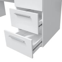 Meimon STYLUS Mesa de despacho con buc de 3 cajones, estructura de tablero melaminizado tipo E1, guías metálicas, tiradores efecto cromo brillo, tacos ABS, color Blanco Artik, medidas 138x60x74 cm, carga máxima 25 kg - details 1