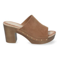 Davinia Shoes Zueco de Tacon Alto para Mujer, Comodo, Material de Imitacion a Madera, Pala Lisa con Tachuelas, y Talon Abierto. Shoes&Blues.es DB-3187-Camel - details 1