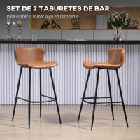 HOMCOM Conjunto de 2 Taburetes Altos de Cocina Sillas Altas de Cocina con Respaldo Tapizado en PU Carga 120 kg para Bar Salón Comedor Marrón - details 0