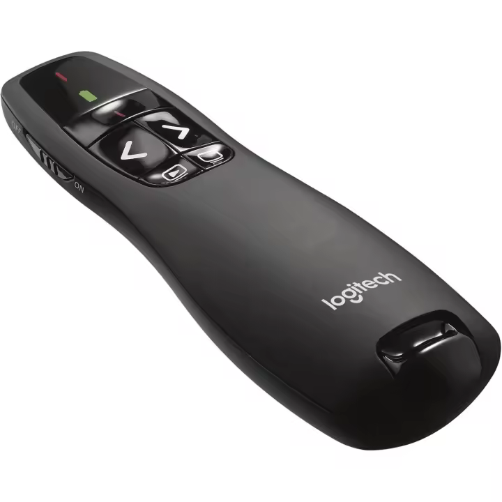 Logitech R400 Presentador Inalámbrico con Receptor USB, Puntero Láser Digital Rojo, Distancia de 15 Metros, 6 Botones, Controles Intuitivos, Indicador de Batería, Compatible con PC, Negro - 1