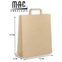 MAC EMBALAJES Bolsa de papel kraft liso 18+8X22 (Pack 100 Unds.) 100% reciclables tipo de asa, asa plana - details 0
