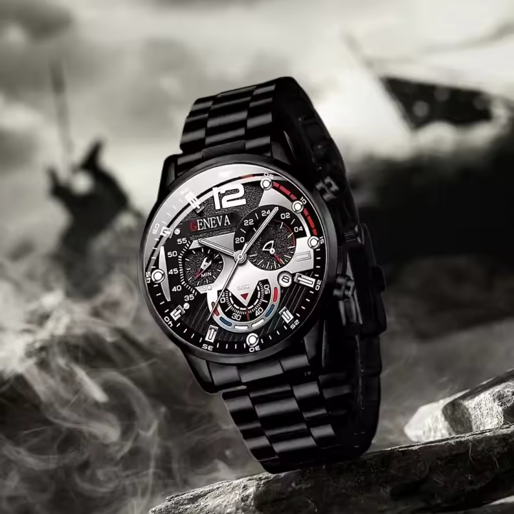 Reloj De Pulsera De Lujo Para Hombre En Acero Inoxidable Negro Con Calendario Reloj De Cuarzo Moda Casual Cronógrafo Reloj Hombre - 1