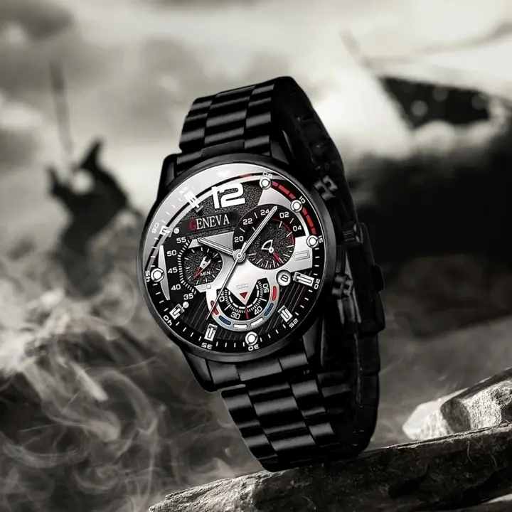 Reloj De Pulsera De Lujo Para Hombre En Acero Inoxidable Negro Con Calendario Reloj De Cuarzo Moda Casual Cronógrafo Reloj Hombre - 1