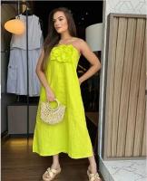 Vestido Elegante De Verano Con Flores 3D Y Manga Larga De Algodón Y Hémpa Estilo De Vacaciones Sin Mangas Cintura Alta Rotura Top Equipo - details 10