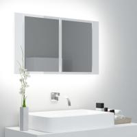 vidaXL Armario espejo de baño LED acrílico brillo 80x12x45 cm en color Blanco brillante/Negro/Roble Sonoma y más | almacenamiento funcional diseño moderno para baño dormitorio sala - details 0