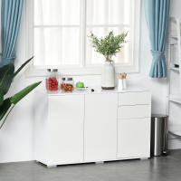 HOMCOM Aparador de Salón con 3 Puertas 2 Cajones y Estante Interior Ajustable Mueble Auxiliar de Almacenaje para Cocina Dormitorio Antivuelco 117x36x74 cm Alto Brillo Blanco - details 1