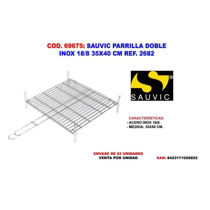 Sauvic  parrilla  doble inox 18-8 35x40  2682 - 1
