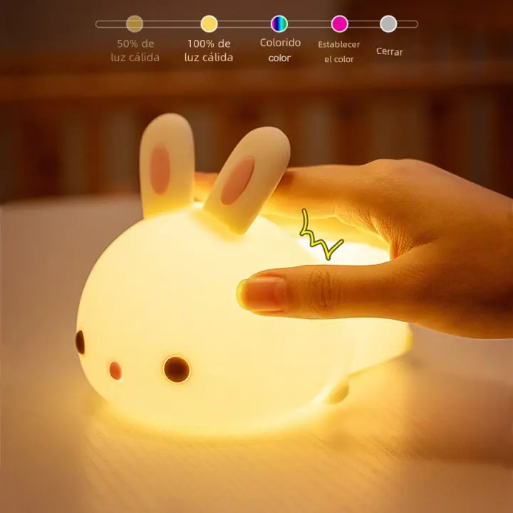 Lámpara de Noche de Conejo RGB LED with Sensor Herramienta 16 Colores Recargable por USB de Silicona para Niños y Bebés Gift de Festival Juguetes Infantiles Luz de Noche with Efectos de Luz - 1
