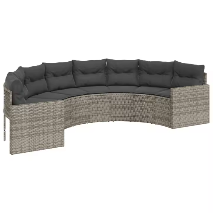 vidaXL Sofá de jardín semicircular con cojines ratán sintético gris - 1