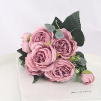 1 Bouquet De Flores Artificiales 9 Cabezas Peonía Y Rosa Té Silken Para Decoración De Hogar Y Boda DIY Para Sala De Estar Jardín - details 2