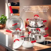Swiss Line Bateria de cocina 12 Piezas / Acero inoxidable / Apta para todo tipo de cocina / Asas silicona roja - details 1