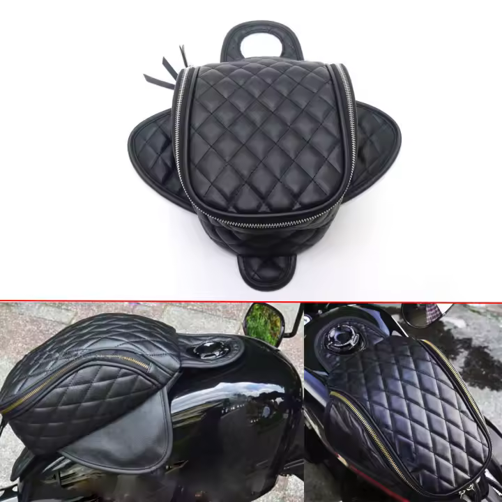 Bolsa De Viaje Para Tanque De Aceite Y Combustible De Cuero PU Diamante Magnético Para Harley 883 Moto Con Capacidad Grande Material Duradero - 1