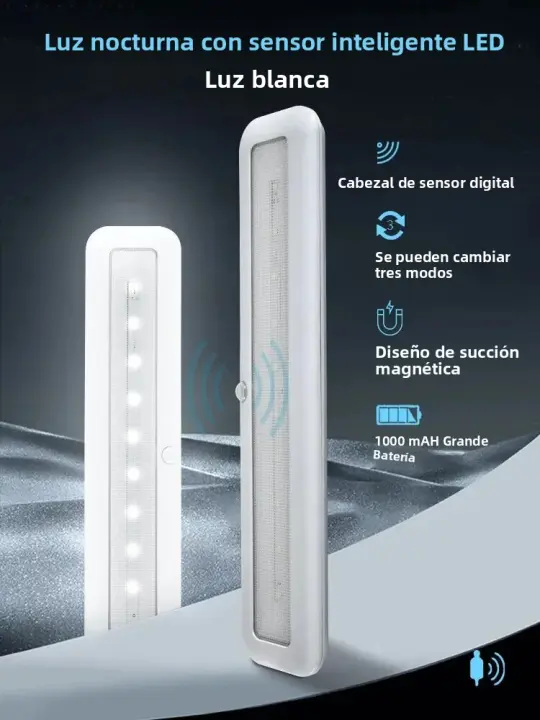 Lámpara Nocturna Inteligente LED Con Sensor De Movimiento Iluminación Automática Recargable 1000mAH Para Armario Dormitorio - 1