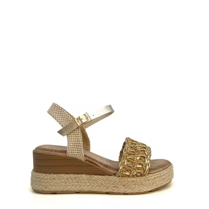 Maëlian - Sandalia Dakota - piso efecto madera, con tira de yute ancha y plantilla almohadilla para mayor confort. Cuña de 6 cm de altura. Diseño de tira ancha en rafia trenzada en diferentes tonalidades y cierre de hebilla para mejor ajuste al pie. - 1