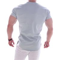 Camiseta De Verano Para Hombre Alta Elasticidad Ajustada Rápida Secado Bajo Hem Curvado Camisetas Casuales De Color Sólido Para Fitness - details 2
