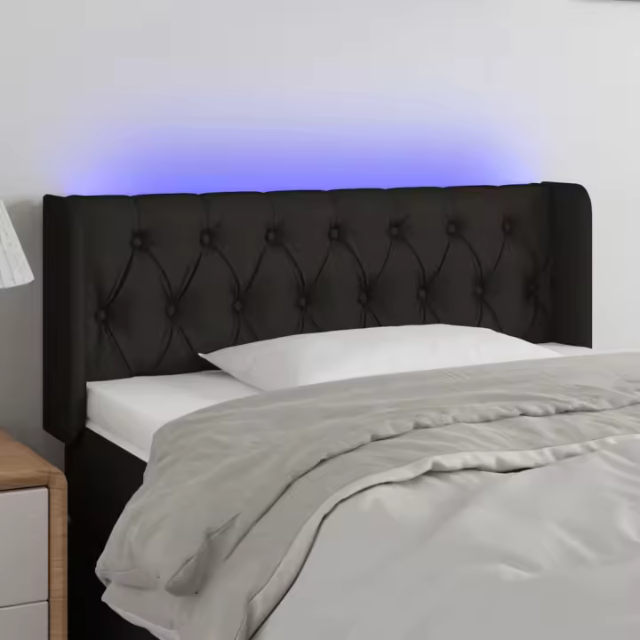 vidaXL Cabecero con LED de tela negro 103x16x78/88 cm - 1