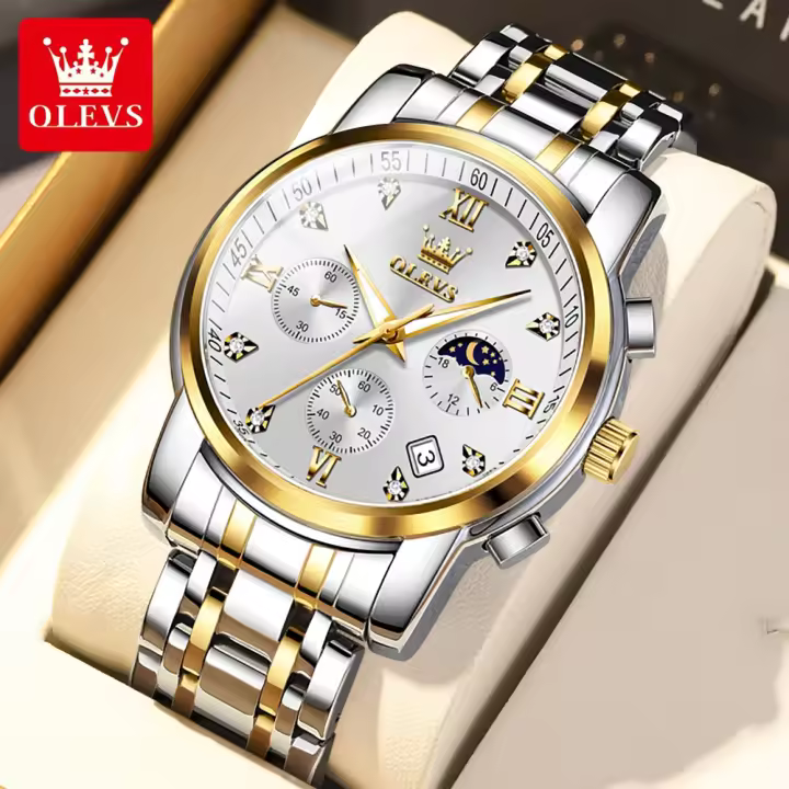 Reloj De Pulsera Multifuncional Para Hombre OLEVS Con Fase De La Luna Acero Inoxidable Resistente Al Agua Lujo Marca Reloj De Pulsera Masculino - 1