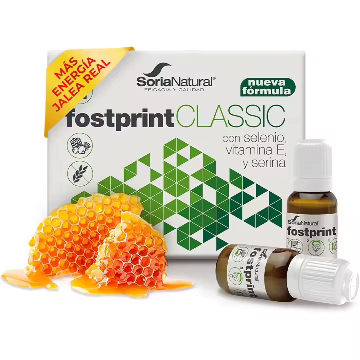 Soria Natural Fost Print Classic - Vitaminas Grupo B, Biotina, Acido Fólico, Vitamina E, Vitamina D, L Carnitina, NADH, Propóleo Puro y Jalea Real - Vitaminas para el Cansancio | 20 Viales de 15 Ml - 1