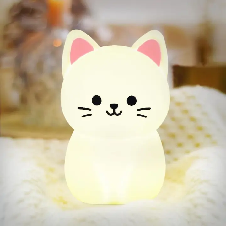 Nocturna Infantil MOMO Gatos Luz de Noche Bebé Lámpara de Mesa de cabecera,luz de dormir,USB luz Ajustables con Temporizador-16 colores cambiando,Navidad y regalos de cumpleaños - 1