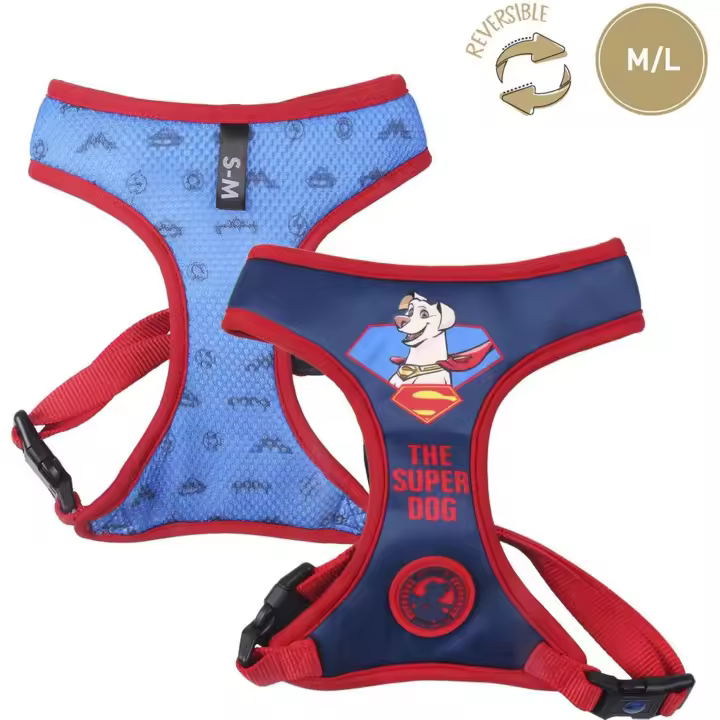 CERDÁ LIFE'S LITTLE MOMENTS - Arnés Premium para Perros M/L DC PETS BLUE - Arnés para Perros Diseño Único y Licencia Oficial - Arnés para Perro Comodidad Acolchada con Material Transpirable - Arnés Perro Ligero y Cómodo - 1
