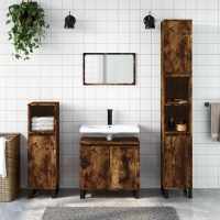 vidaXL Armario de baño madera de ingeniería 58x33x60 cm en color Gris hormigón/Madera antigua/Negro y más | almacenamiento funcional diseño moderno para baño dormitorio sala - details 5