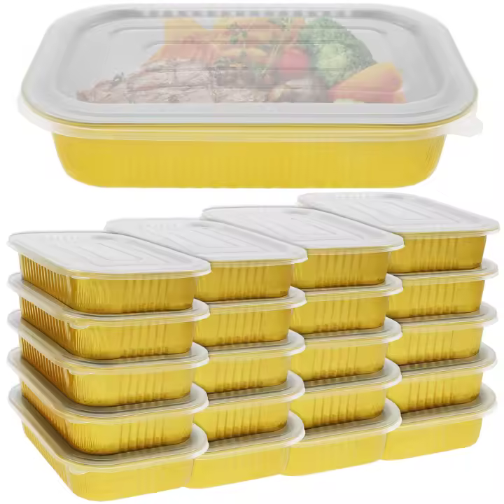 20Pcs Bandejas De Aluminio Con Tapas Para Hornear Resistente Al Calor Grado Alimenticio Bandeja Rectangular De Aluminio Dorado Para Pasteles Y BBQ - 1