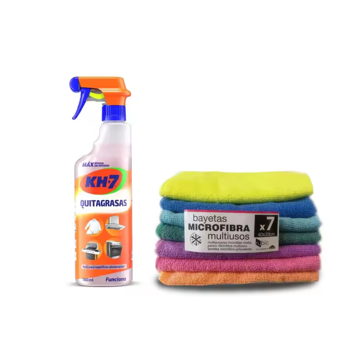 ARTEHOME Pack AHORRO  limpiadores KH7 Quitagrasas 740ML  Y 7 Bayetas microfibra multiuso Productos de Limpieza Disfruta de toda la eficacia de KH-7 Quitagrasas . calidad premium - 1