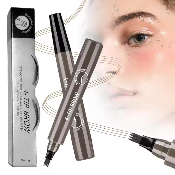 Lápiz de cejas con microblading, 2025, 3D mejorado, resistente al agua, con 4 puntas mágicas, rellena los huecos de forma natural, contornea y trazo fino de larga duración (marrón oscuro) - 1