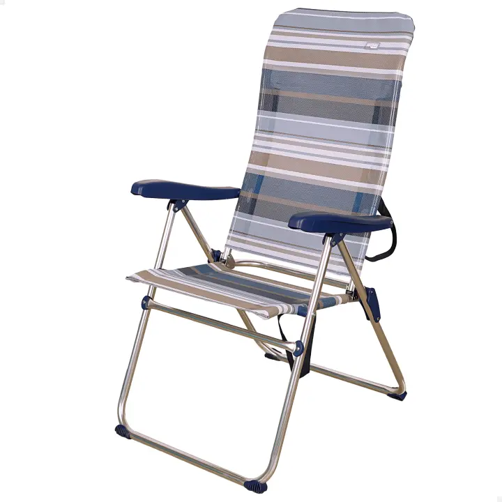 Silla playa plegable alta 5 posiciones a rayas azules y grises Aktive - 1