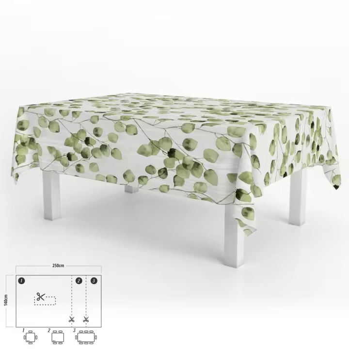 Mantel hule rectangular hojas verdes impermeable antimanchas pvc 140x250 cm.  recortable uso interior y exterior - 1