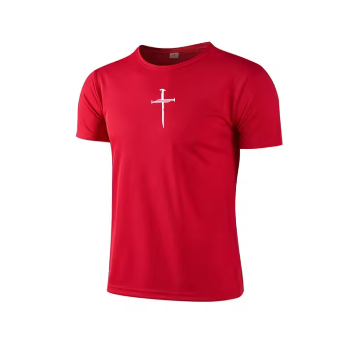 Camiseta Deportiva De Algodón Para Hombre Con Estampado Cruzado Alta Calidad Quickdry Manga Corta Para Gimnasio Y Entrenamiento - 1