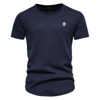 Nueva camiseta casual bordada de primavera para hombre, cuello redondo, color sólido, camisa básica deportiva, top para hombre - details 6