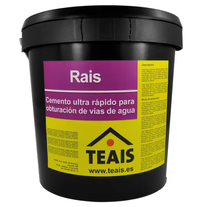 Rais cemento ultra rápido para bloqueo y obturación de vías de agua, marca Teais - 1