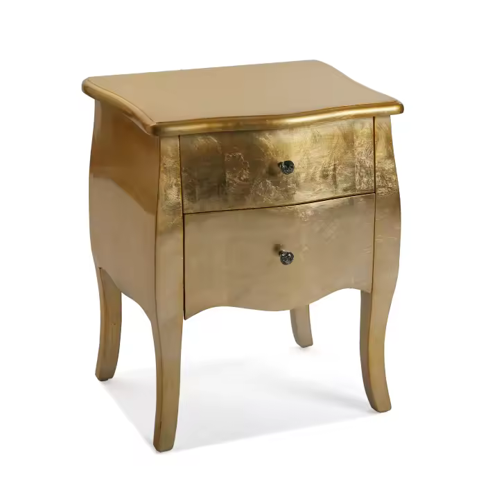 Versa Cagliari Mesilla de noche Mesa pequeña o auxiliar para el Dormitorio o Salón, con 2 cajones, Medidas (Al x L x An) 60 x 39 x 50 cm, Madera, Color Dorado - 1