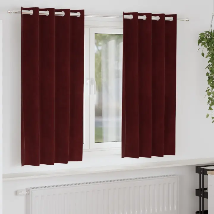 Cortinas Blackout vidaXL con ojales 2 pcs Vino Rojo Terciopelo - 1