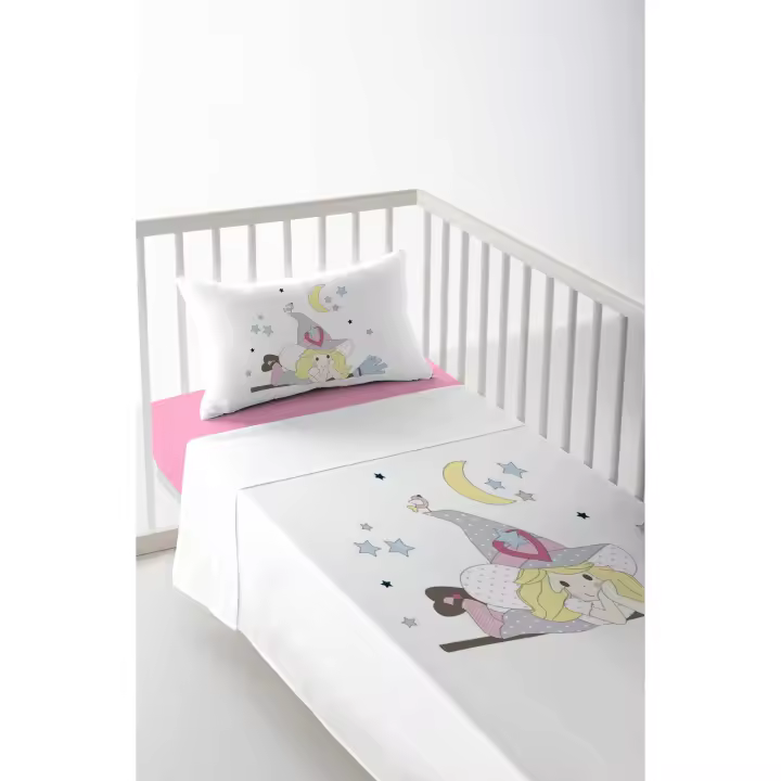 JUEGO DE SÁBANA CUNA/MAXICUNA INFANTIL BEBE 100% ALGODÓN BRUJITA COOL KIDS FABRICADO EN ESPAÑA - 1