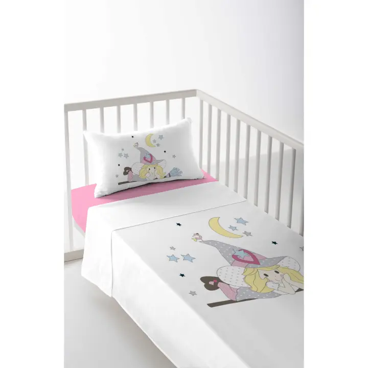 JUEGO DE SÁBANA CUNA/MAXICUNA INFANTIL BEBE 100% ALGODÓN BRUJITA COOL KIDS FABRICADO EN ESPAÑA - 1
