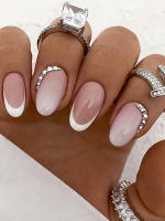 24PCS Uñas Postizas Presionadas Cortas Almendra Rosa Alto Saténtate Gradiente Uñas Glitceadas Veraniegas Hechas Mano Para Fiesta - details 16
