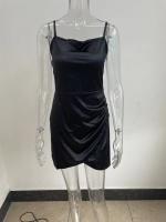 Vestido Corto De Color Sólido Con Encaje Y Tirantes Para Mujer Estilo Europeo Y Americano Verano 2024 Cierre Por Encima Polyester Slim Fit - details 10