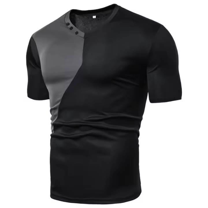 Camiseta Casual Para Hombre Con Bloque De Colores Manga Corta Estilo V-Neck Poliéster Cuatro Estaciones T-Shirt De Comercio Exterior - 1