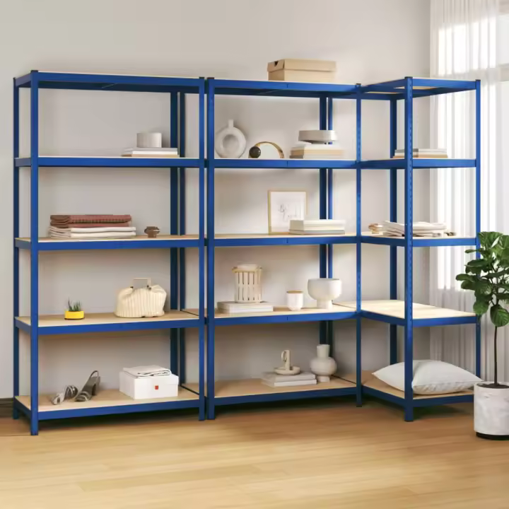 vidaXL Estantería 5 niveles 3 uds acero y madera contrachapada azul - 1