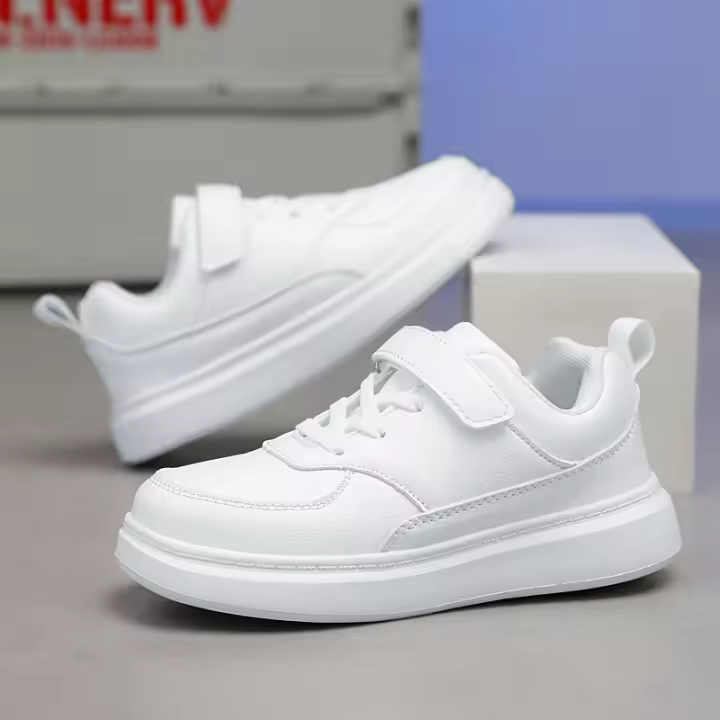 Zapatos Deportivos Para Niños Y Niñas En Cuero Negro Y Blanco Ligeros Y Planos Zapatos De Tenis Para Niños Y Niñas - 1