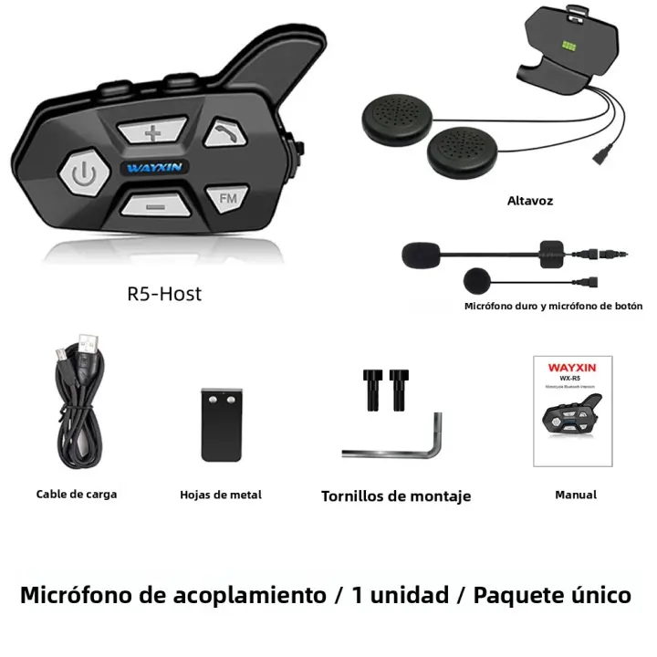WAYXIN R5 Intercomunicador De Motocicleta Casco Headsets FM Radio BT5.0 Comunicación Interfaz Impermeable 2 Conducentes - 1