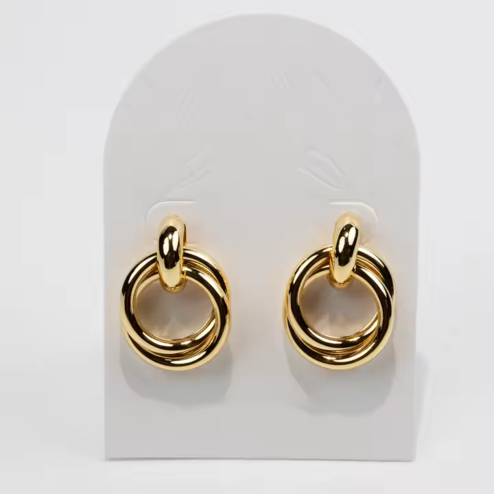 Pendientes Dorados con Diseño de Doble Aro Pendientes Dorados con Diseño de Doble Aro Fine Jewelry Pendiente de Botón Pendientes Hoop Earrings Pendientes Colgantes Pendiente de Clip - 1