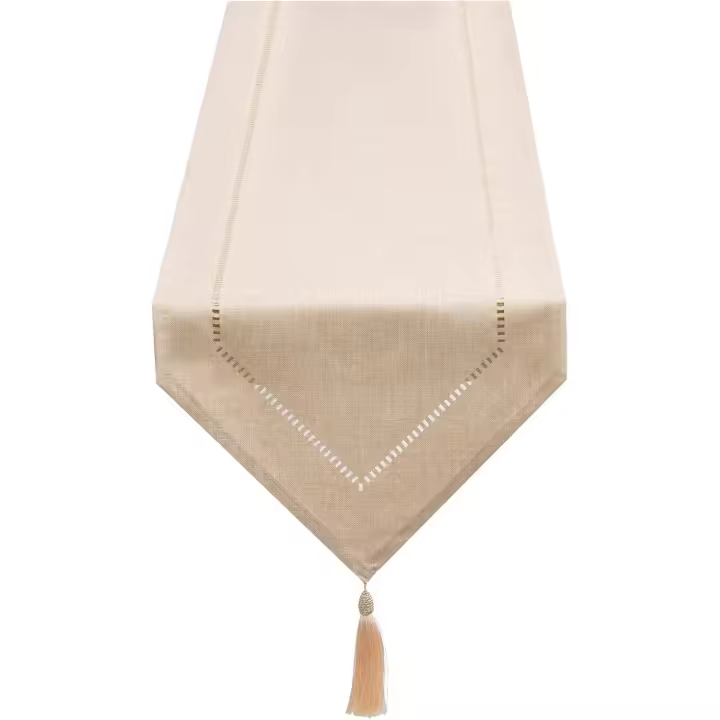 Camino de mesa de lino beige 32 x 180 cm, Camino de mesa con aspecto de lino, Camino de mesa, Liso, Moderno, Camino de mesa de fácil cuidado para mesa de comedor - 1