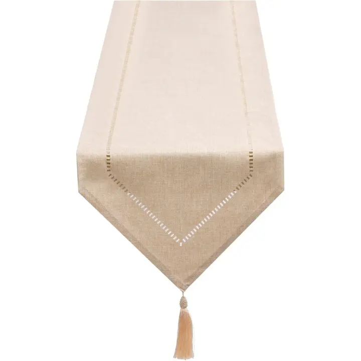 Camino de mesa de lino beige 32 x 180 cm, Camino de mesa con aspecto de lino, Camino de mesa, Liso, Moderno, Camino de mesa de fácil cuidado para mesa de comedor - 1