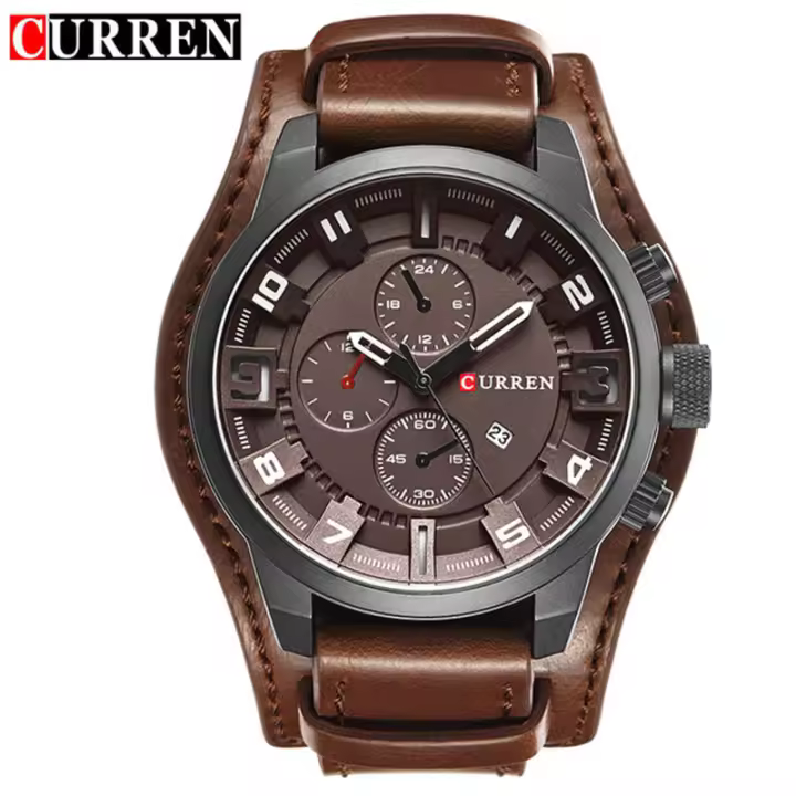Reloj CURREN Para Hombre Marca Top Moda Casual Y Negocios Reloj De Pulsera Cuarzo Impermeable Con Fecha Correa De Cuero Dial Redondo - 1