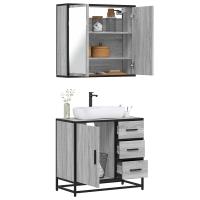 vidaXL Set de muebles de baño 2 pzas madera contrachapada en color Gris sonoma/Roble Sonoma/Roble ahumado y más | almacenamiento funcional diseño moderno para baño dormitorio sala - details 0