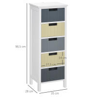 HOMCOM Cómoda de Madera con 5 Cajones Cajonera Auxiliar de Almacenaje con Patas Elevadas Estilo Moderno para Dormitorio Salón Baño 35x28x90,5 cm Multicolor - details 2
