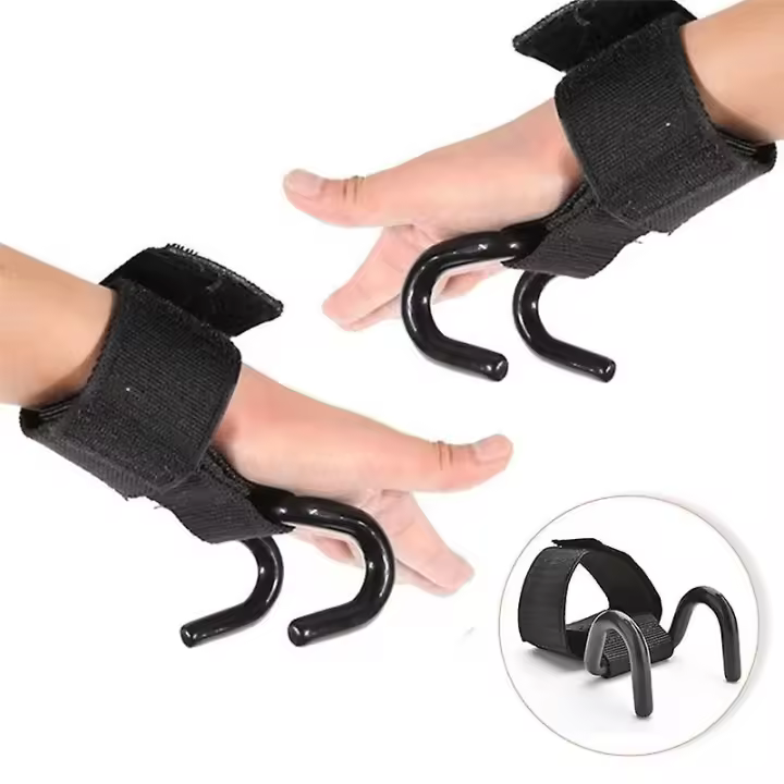 Par de Correas de agarre de Gancho de Maple fuertes y ajustables para el aumento de pesas, entrenamiento de fuerza, Gimnasio, fitness, Correas de Elevación de soporte de muñeca Negra - 1